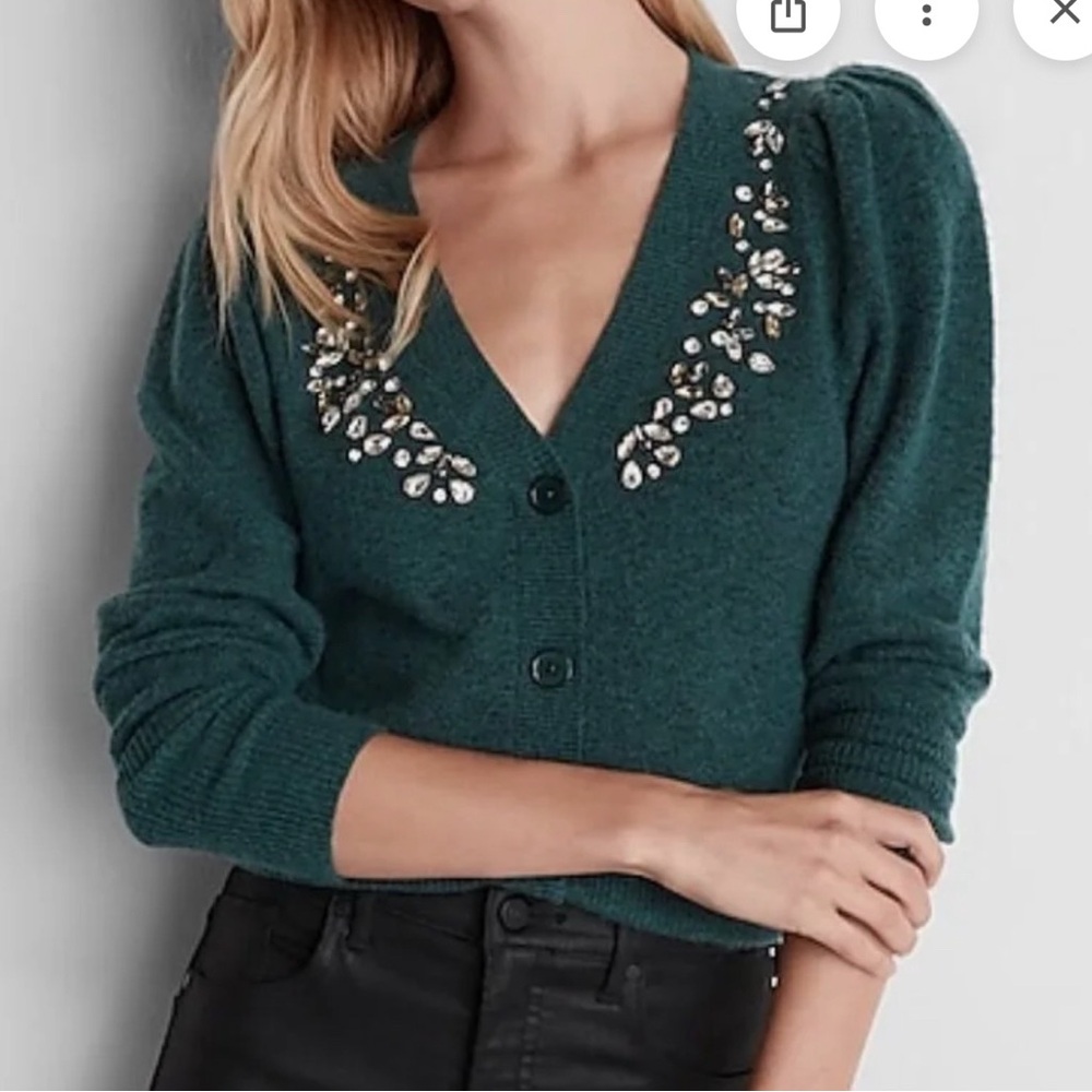 Express Dark Green Cardigan with Embellishments
